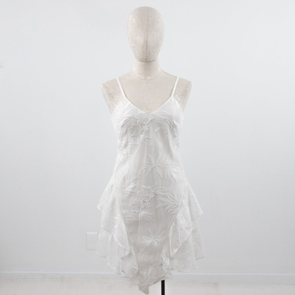 Parker XS Mesh Floral Asymmetric Mini Dress White - Picture 13 of 13